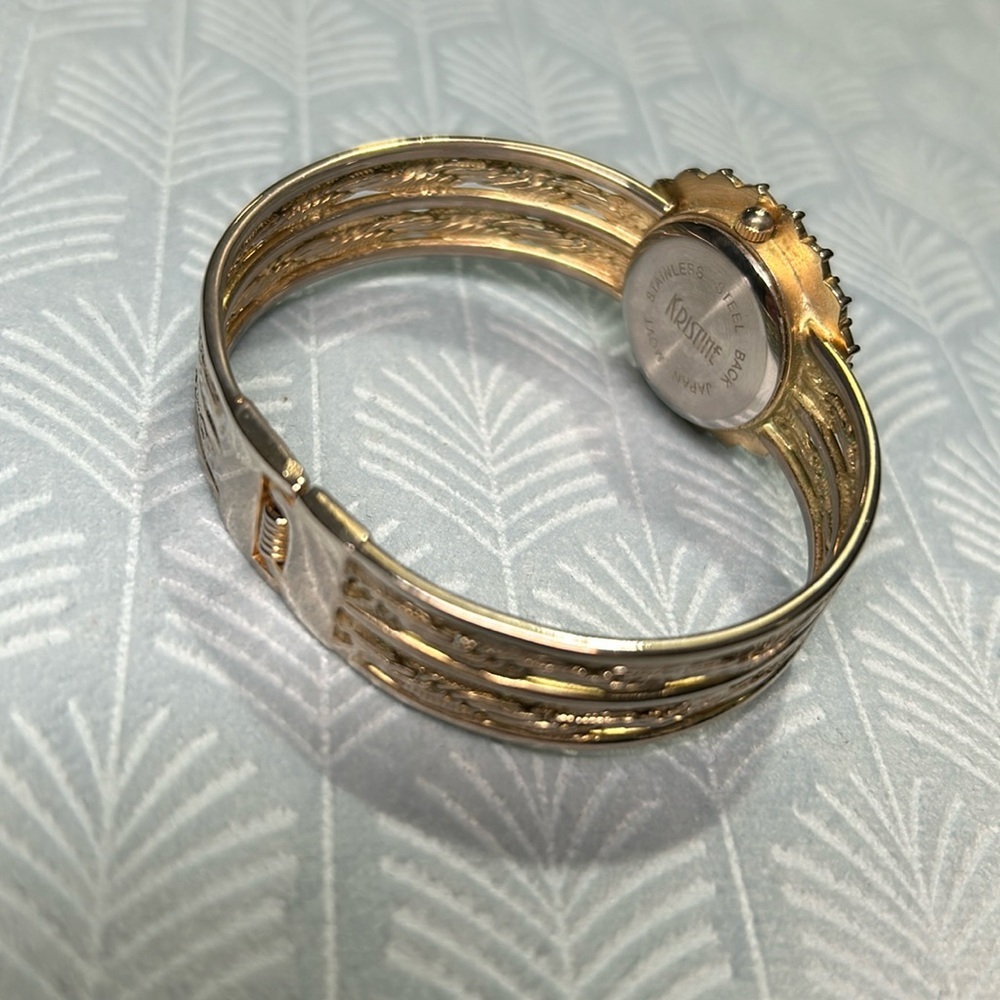 Kristine stainless steel back gold braided bracelet cuff watch - Picture 11 of 16